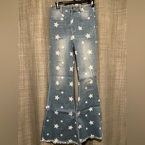 Cello Star-Patterned Blue Flare Jeans
